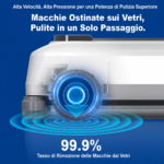 Liectroux S9 - robot per la pulizia dei vetri, con 2 spazzole a rulli, spray pompa dell'acqua a 6 vie, motore brushless, aspirazione 9KPa, impianti senza telaio, 8 microinterruttori, corda di sicurezza e cavo di alimentazione 2 in 1, app e telecomando, prompt vocali - immagine 5